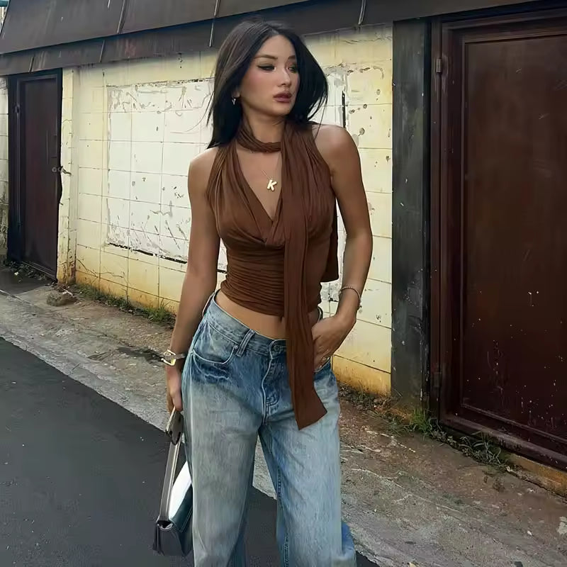 Draped Scarf Neck Top
