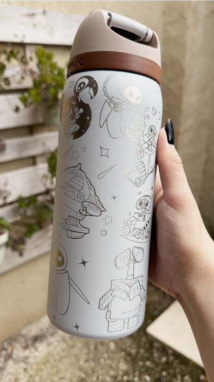 Wall-E and Eve Engraved 32 oz FreeSip Water Bottle