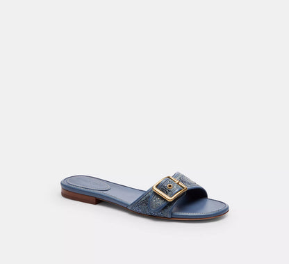 Margot Flat Sandal In Crystal Signature Denim