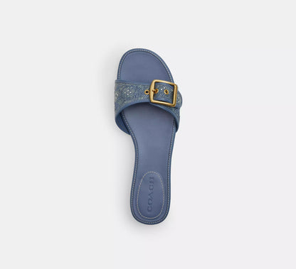 Margot Flat Sandal In Crystal Signature Denim