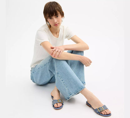 Margot Flat Sandal In Crystal Signature Denim